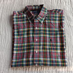 Vintage Ralph Lauren Men Sz XL  Short Sleeve Button Down Plaid Old Money Preppy